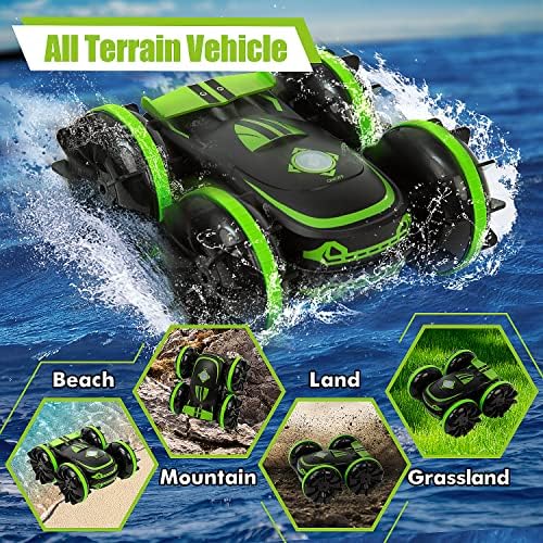 HIUME Remote Control Cars Boat Toy for Kids, 360° Rotating Amphibious Remote Controlled Car, 2.4 GHz Off Road Electric Racing Stunt Waterproof RC Car for 6,7,8,9+ Years Old Boys Girls Gifts