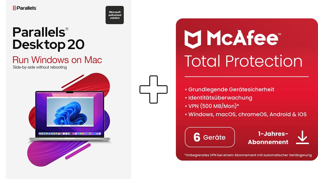 Parallels Desktop 20 für Mac, Dauerlizenz & McAfee Total Protection 2025 | 6 Geräte |12 Monate | Digitaler download