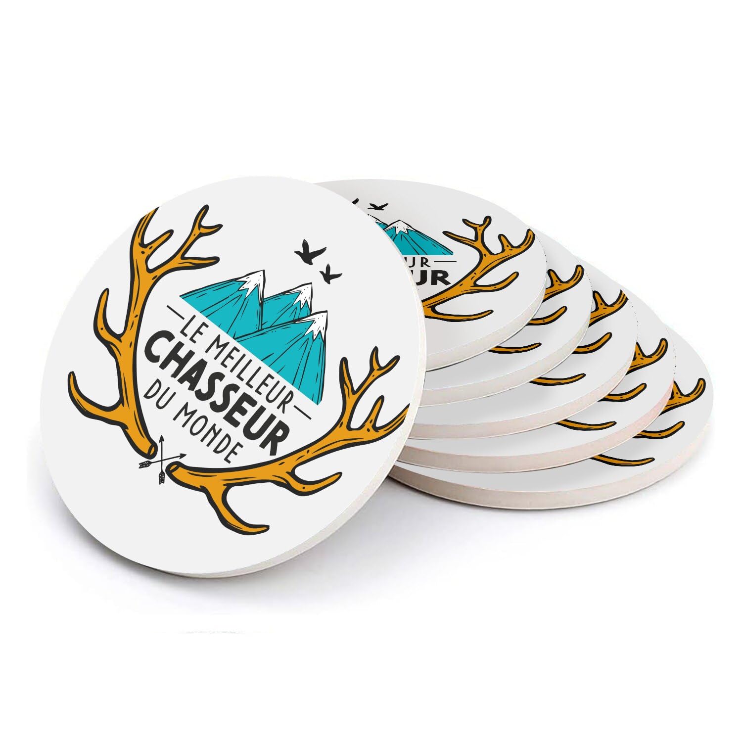 Sous-verre ronds en céramique lot de 6, cadeau idéal pour chasseur