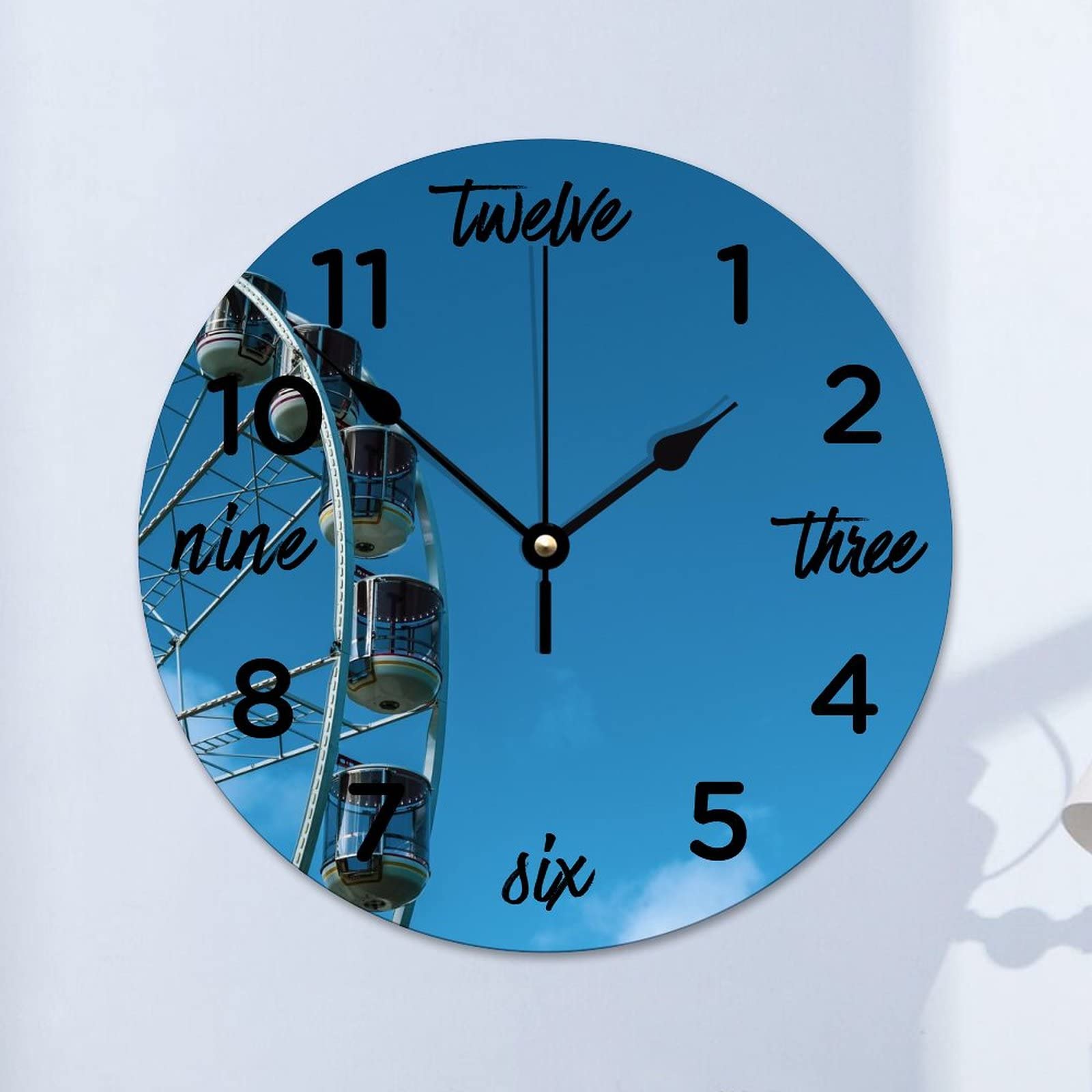 Horloge murale silencieuse sans tic-tac en bois bleu 38 cm pour chambre