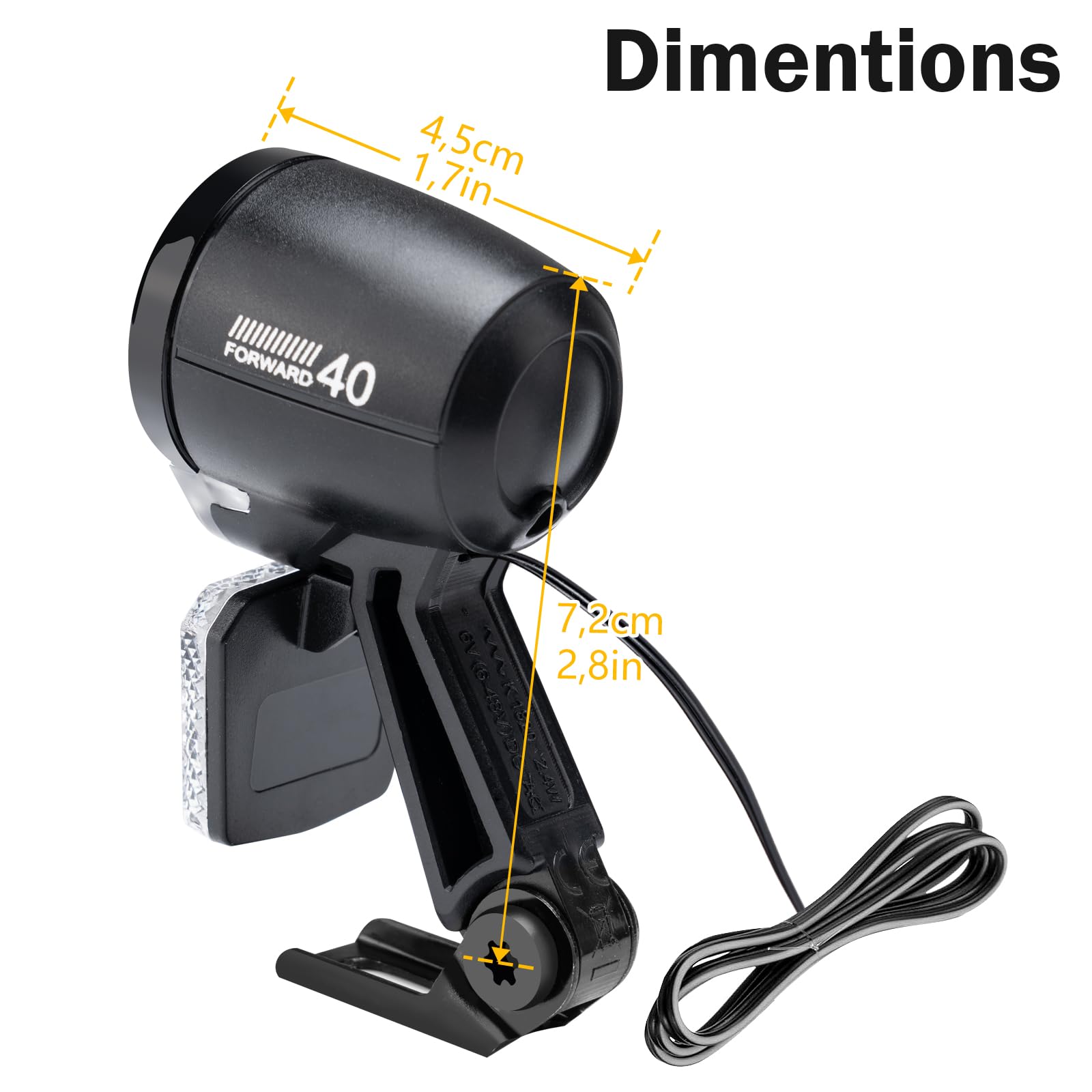 Phare Vélo Zeekpowa 40 Lux – Homologué STVZO, Réflecteur Intégré, Alimentation Par Batterie 6V-48V, Design Compact