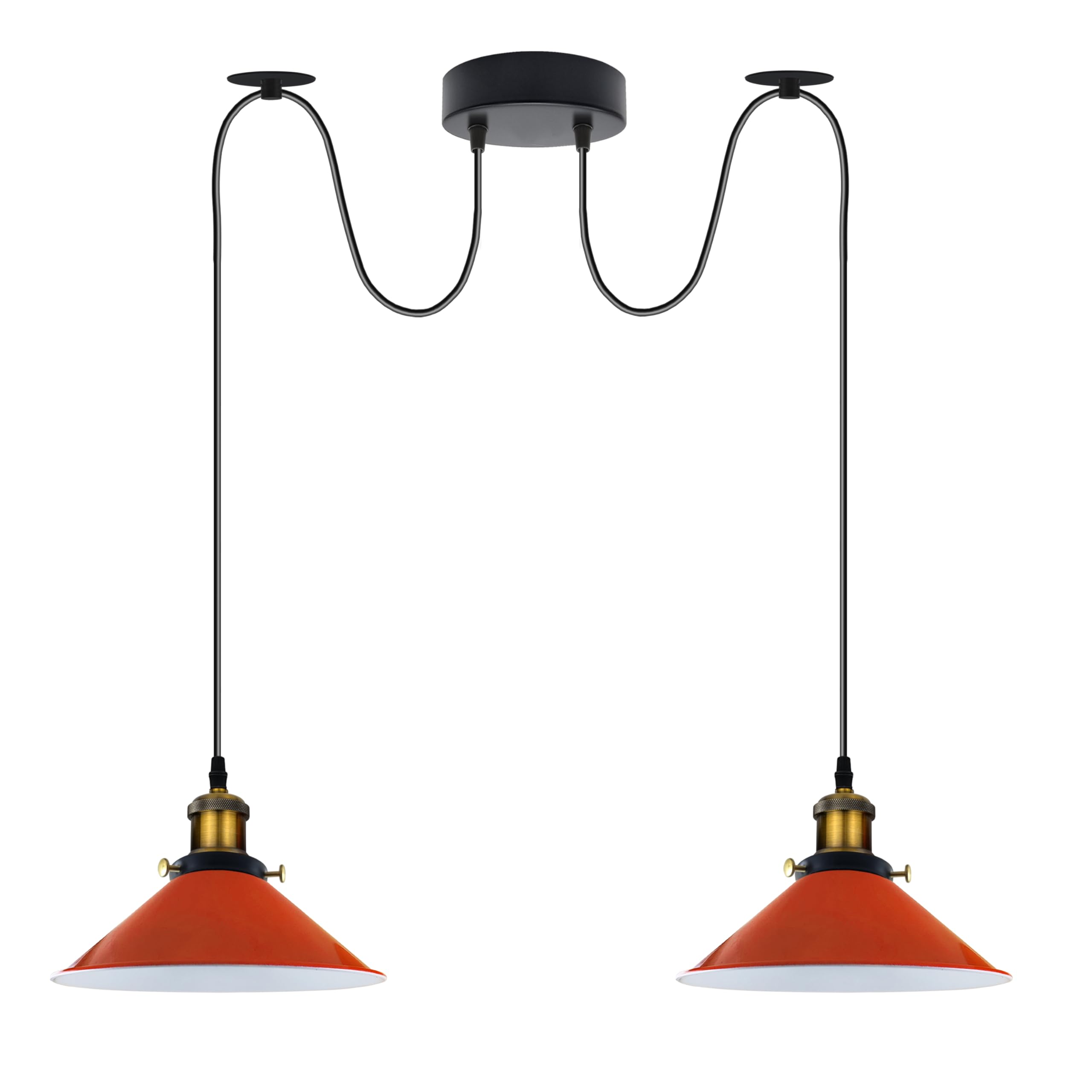 LEDSone Vintage 2-Kopf-Licht Spinnenlampe Pendelleuchte Höhenverstellbarer Metallkegel Lampenschirm Retro Industrieller Deckenleuchter mit E27-Fassung(Gebürstetes Kupfer-1) (Orange)