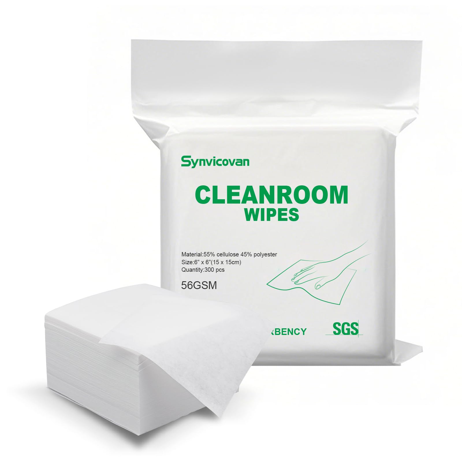 Synvicovan Cleanroom Wipes 6"x6" (300 Pcs, Cellulose/Polyester Blend, Grade B 56GSM) Lint Free Wipes for Laboratory, Electronics, Pharmaceutical,Printing,Automotives and Semiconductor Industries