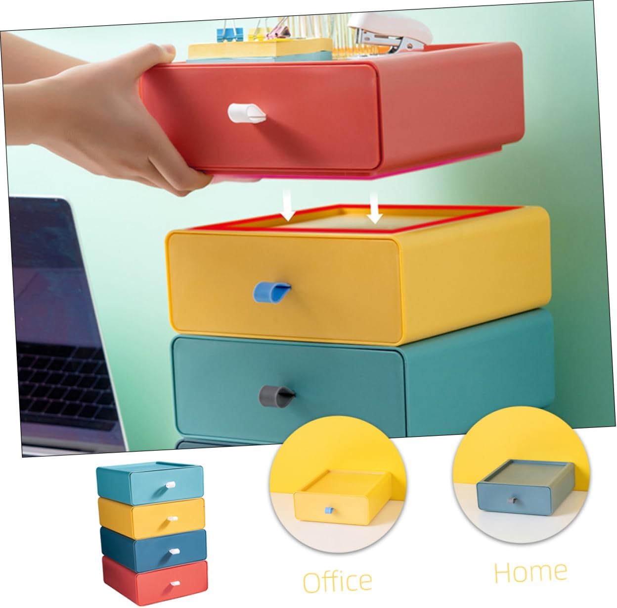 Stackable Table Drawer Storage Box Set 4Pcs PP for Desktop