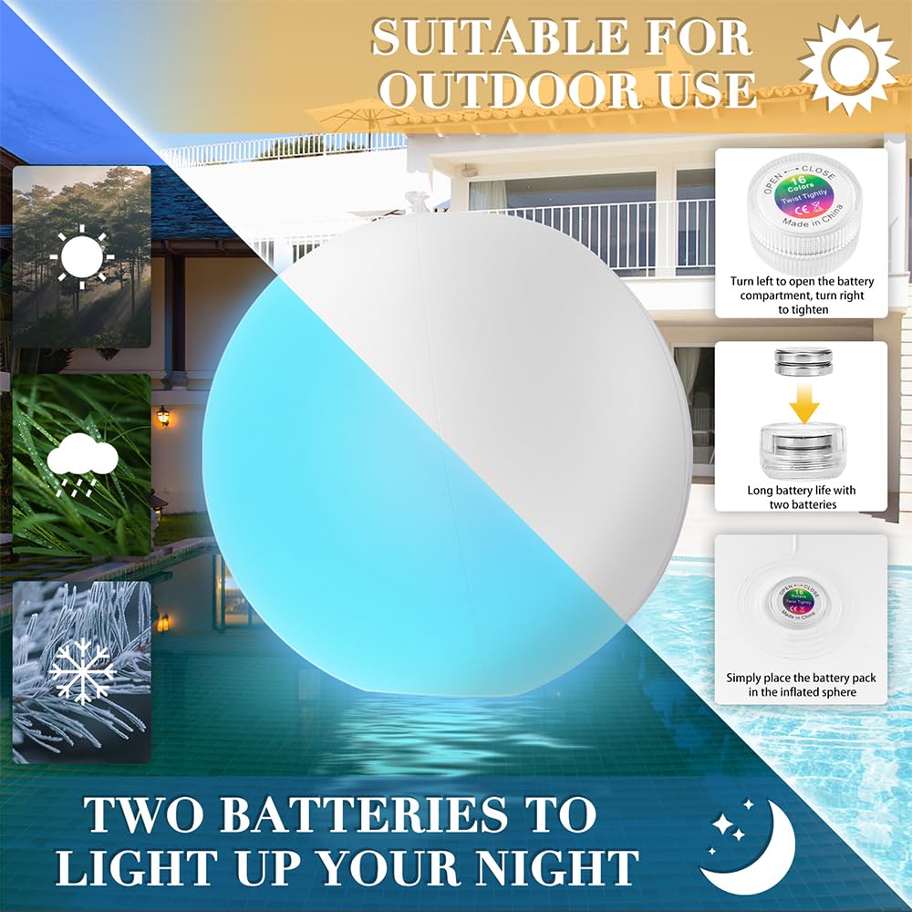 2 Pezzi 40cm Luci Galleggianti Piscina, Luce per Piscina Luce LED per Spa con 16 Luci Colorate e 4 Modalità di Luce Piscina Giardino LED Sfera Luminose Luce Galleggiante Piscina Luminoso per Festa