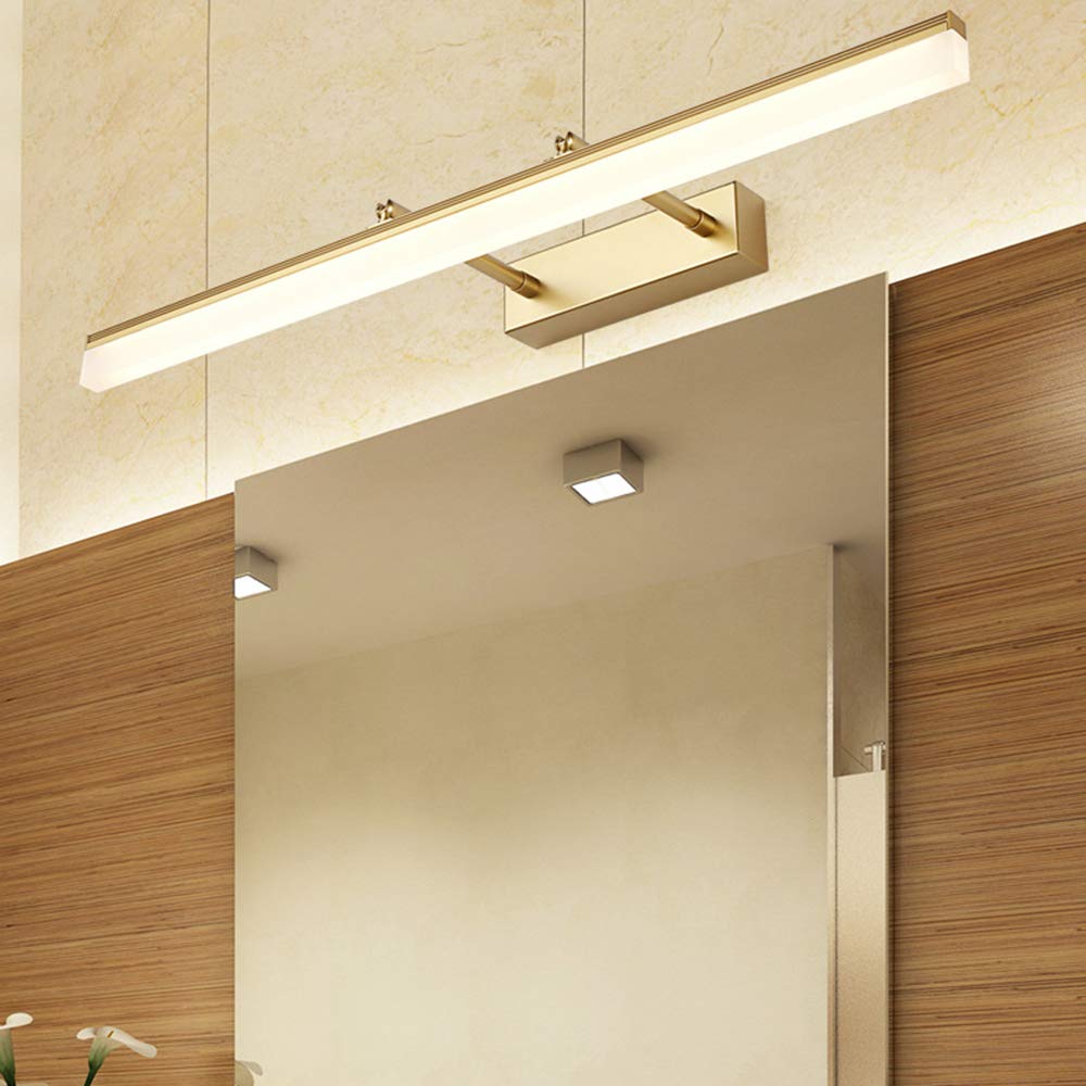Strecken,Rechteck Spiegellampe Golden LED Spiegelleuchte 180 ° Drehung Spiegel Frontlicht Wasserdicht Beschlagfrei Badezimmer Toilette Schminktisch Beleuchtung,Warmweiß L60CM 14W,40cm warm white