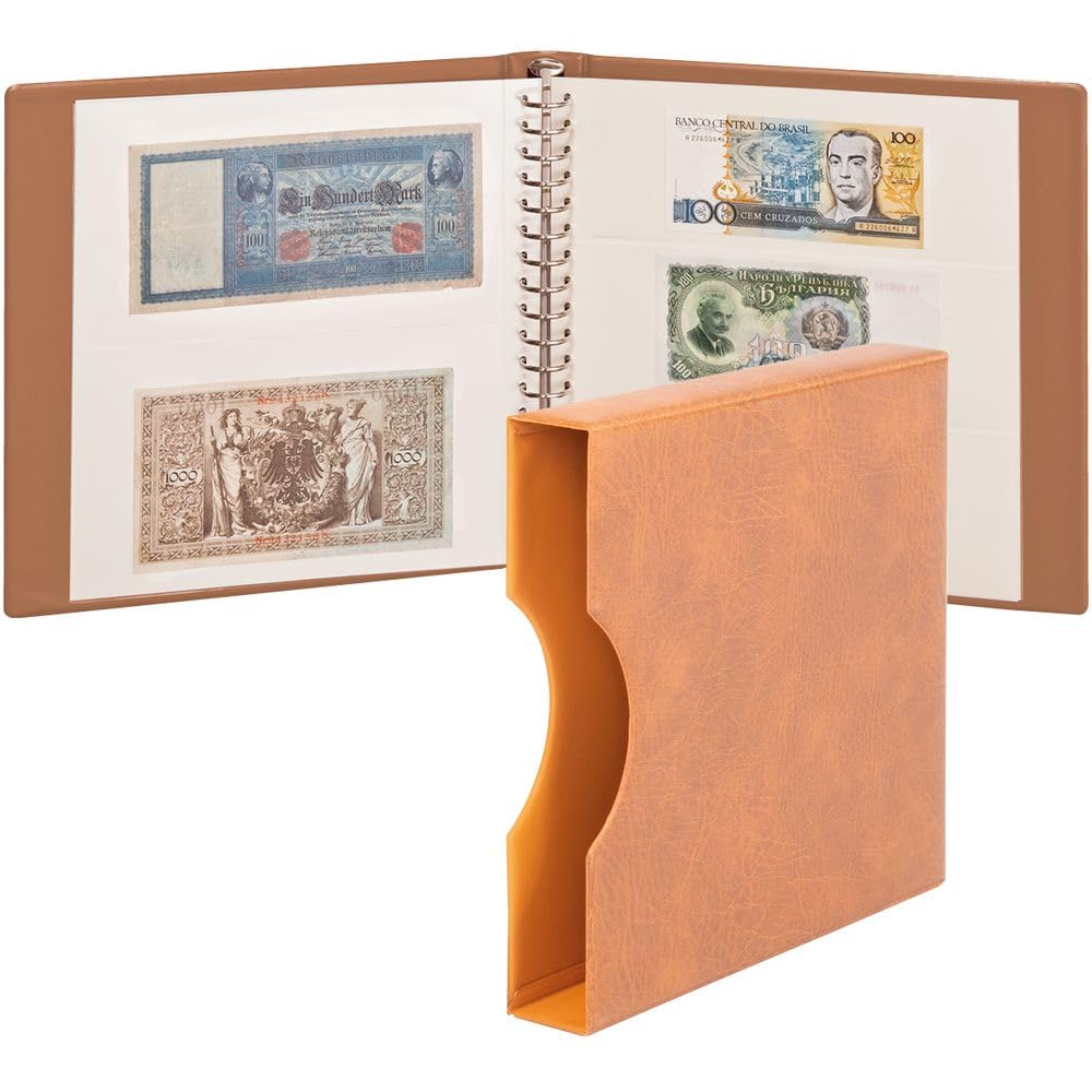 LINDNER Álbum para Billetes con Hojas intercalables en Blanco y Estuche marrón Claro 4