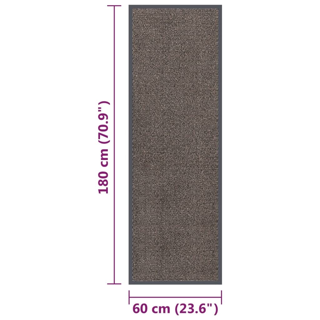 Paillasson touffeté marron foncé - 60 x 180 cm - Dos en caoutchouc antidérapant pour attraper la saleté à l'entrée - Tapis de porte robuste en polypropylène pour couloir