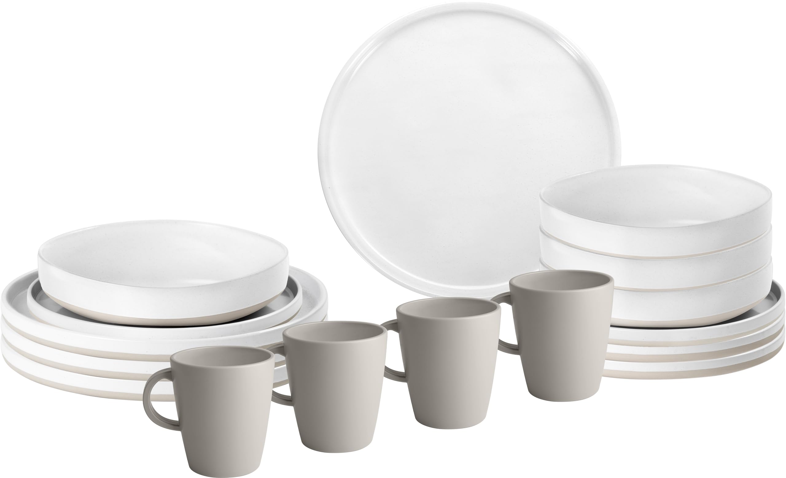 BRUNNER Melamin ESS Geschirr Set Lunch Box 16-teilig Camping Reise Teller Becher Stonetouch Odette