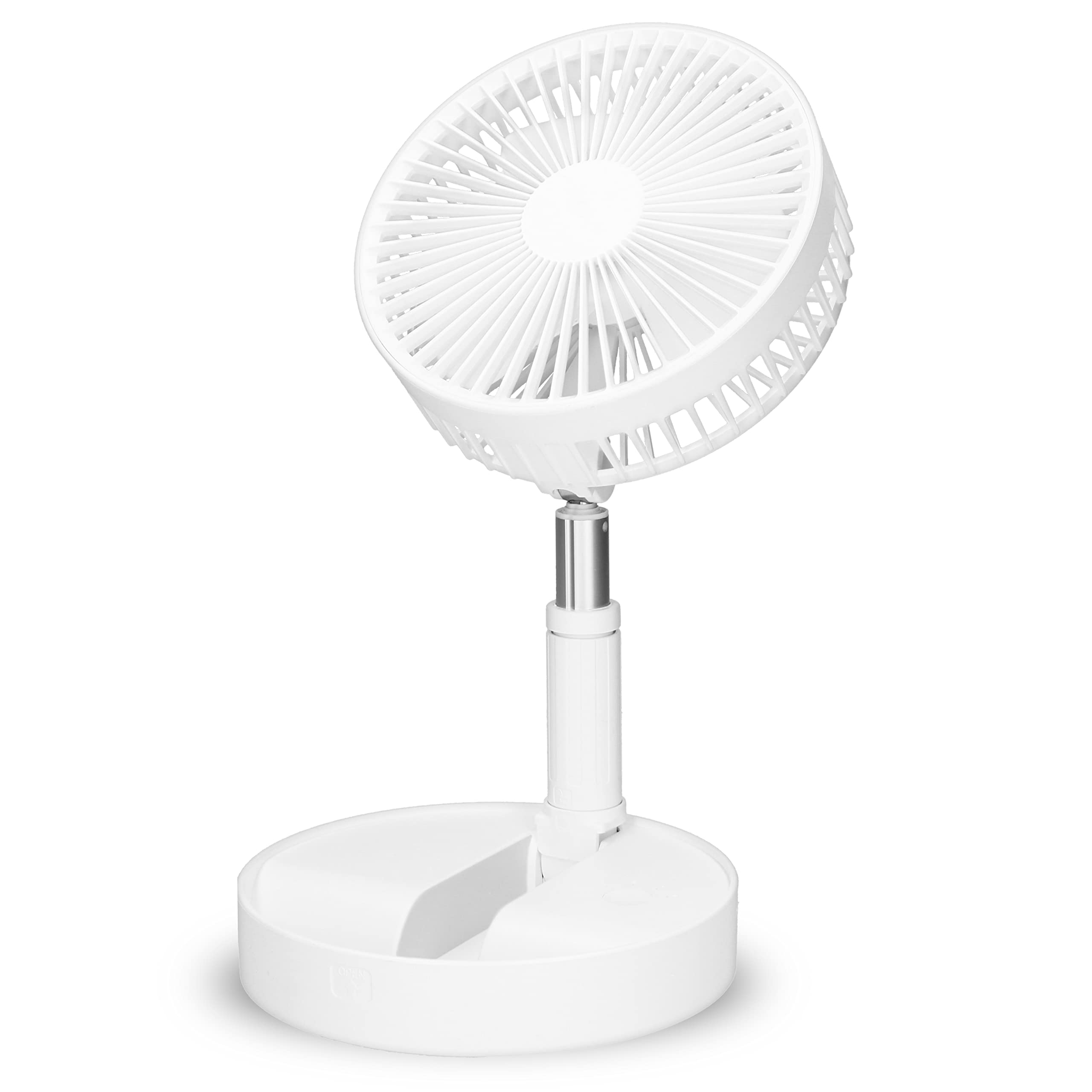 Trebs 99380 Ventilatore da tavolo - Portatile e alimentato a batteria - Supporto telescopico - Batteria 10000 mAh - 4 velocità - Bianco