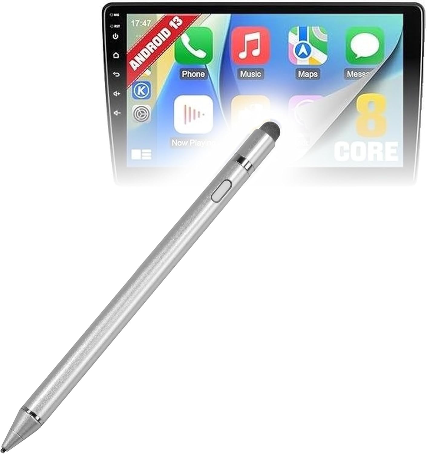 BoxWave Stylus Pen Compatible with VQU 8-Core Car Radio for (2007-2014) Chevy Silverado & GMC Sierra - AccuPoint Active Stylus, Electronic Stylus with Ultra Fine Tip - Metallic Silver