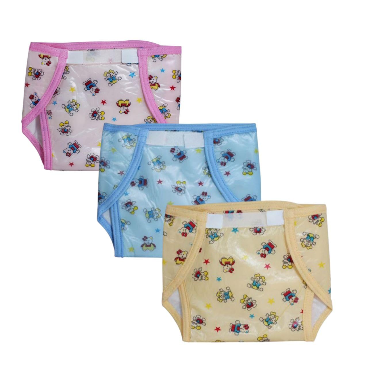 Reusable Waterproof Leakage Proof Washable Nappies Diapers Potty Training Pants For Babies Outsdie Soft Plastic PVC Inner Terry Cotton With Velcro Closure Combo Pack Of 3 (Printed, L)-image-46