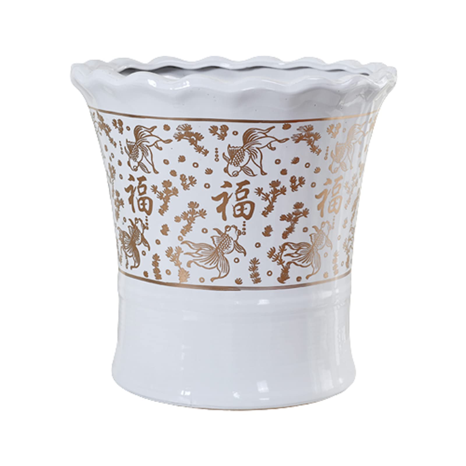 Vasi da Giardino Vasi per fioriere in Ceramica da 13,77 Pollici, Grandi vasi da Fiori con Foro di drenaggio, Stile Cinese con Decorazioni per la casa con Motivo a Pesci Rossi
