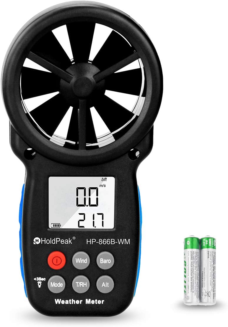 HOLDPEAK 866B-WM Digital Anemometer Handheld Wind Speed Meter for Measuring Wind Speed, Temperature and Wind Chill with Backlight and Max/Min
