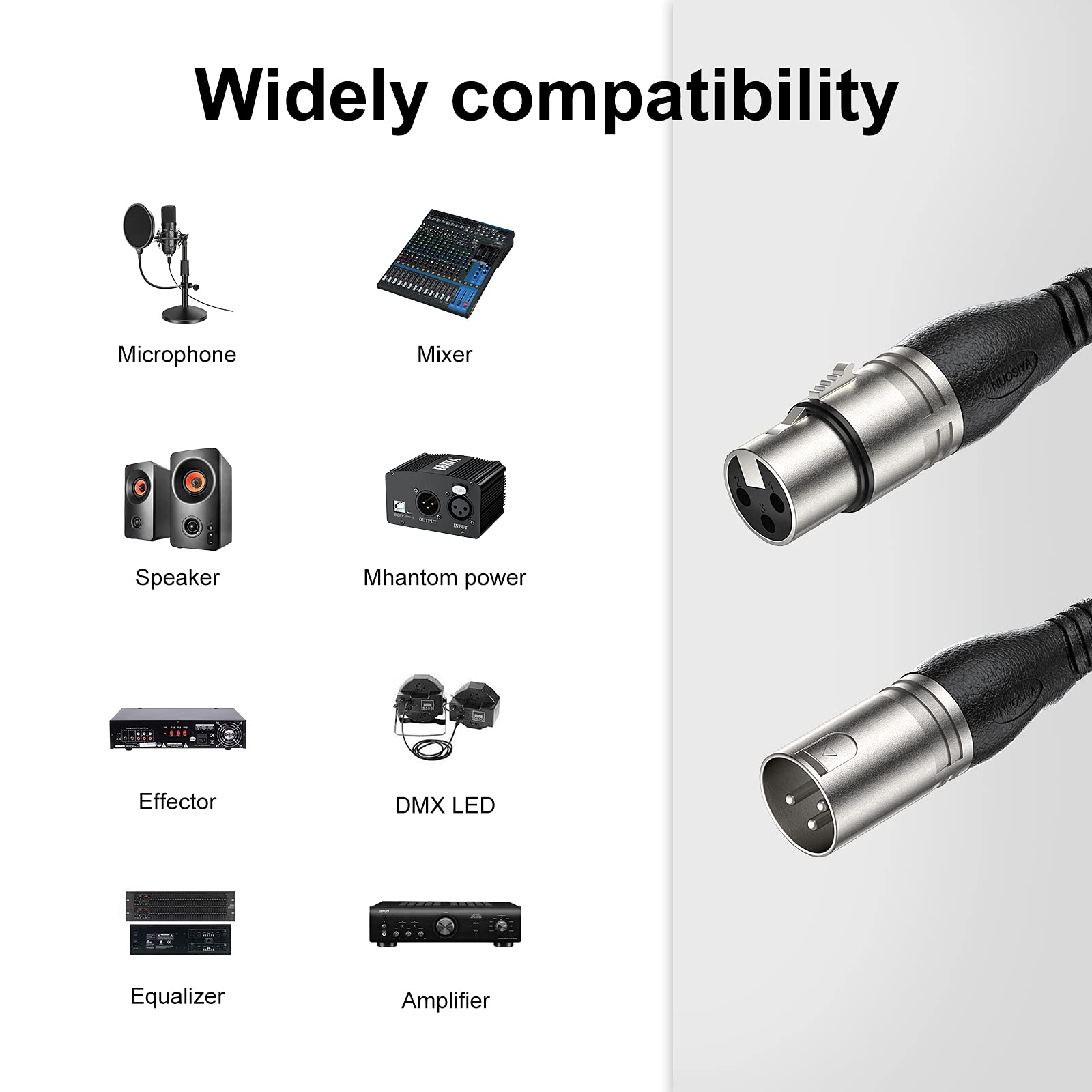 Cavo XLR Bilanciato 10m, 2 pacchi Cavo per microfono, Cavo da XLR 3 pin maschio a femmina, per registratore da studio, microfono, mixer, sistema di altoparlanti, alimentazione phantom