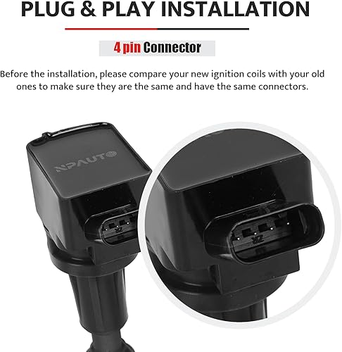 Miniatura 6 de NPAUTO Paquete de bobinas de encendido compatible con Hyundai Sonata 2015, 2016, 2017, 2018, 2019, Kia Optima, Hyundai Santa Fe Sport Tucson