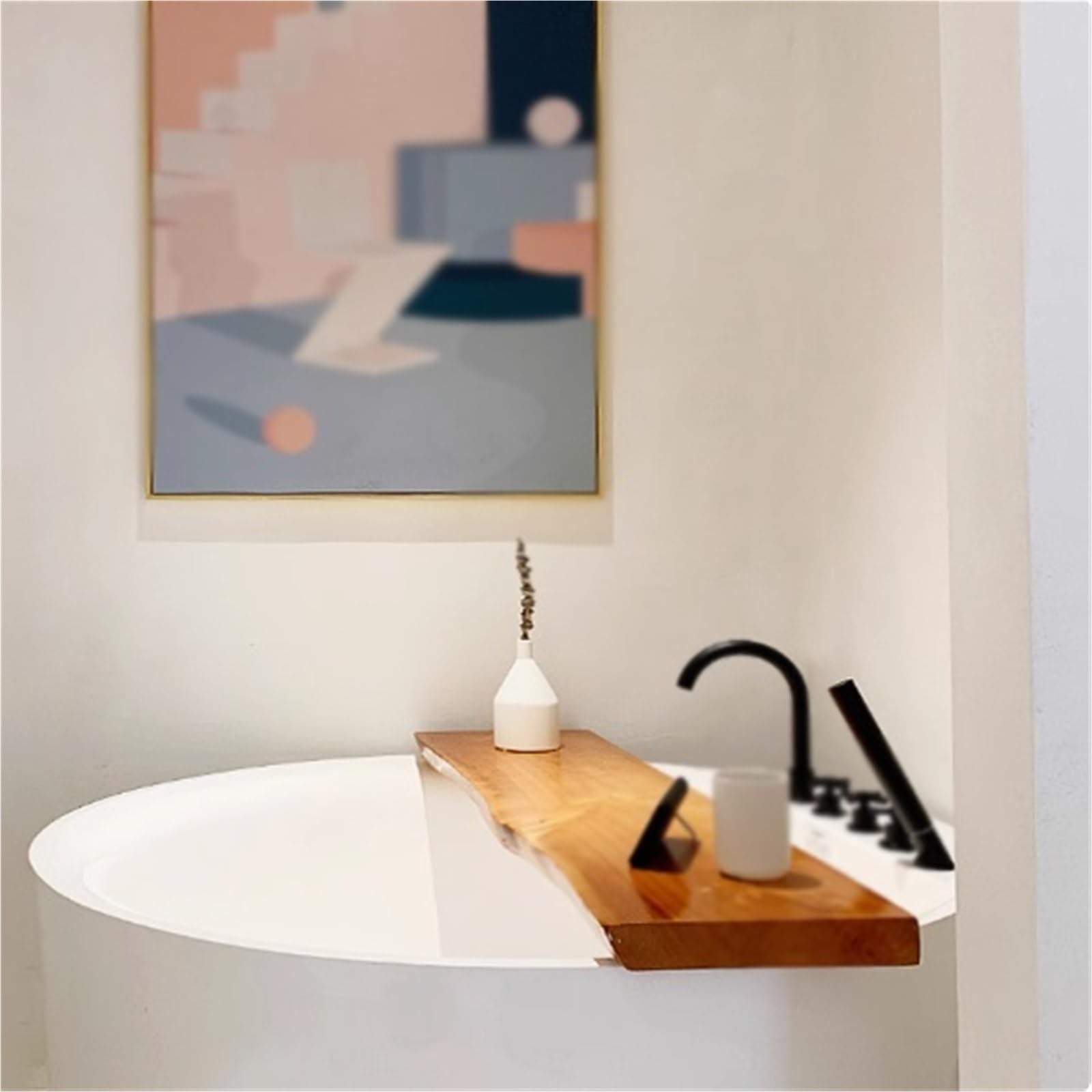 Bandeja de bambú para bañera con soporte para copas de vino, bandeja de bañera ajustable para libros, tabletas, se adapta a la mayoría de tinas de 80 a 100 cm, diseño elegante de madera