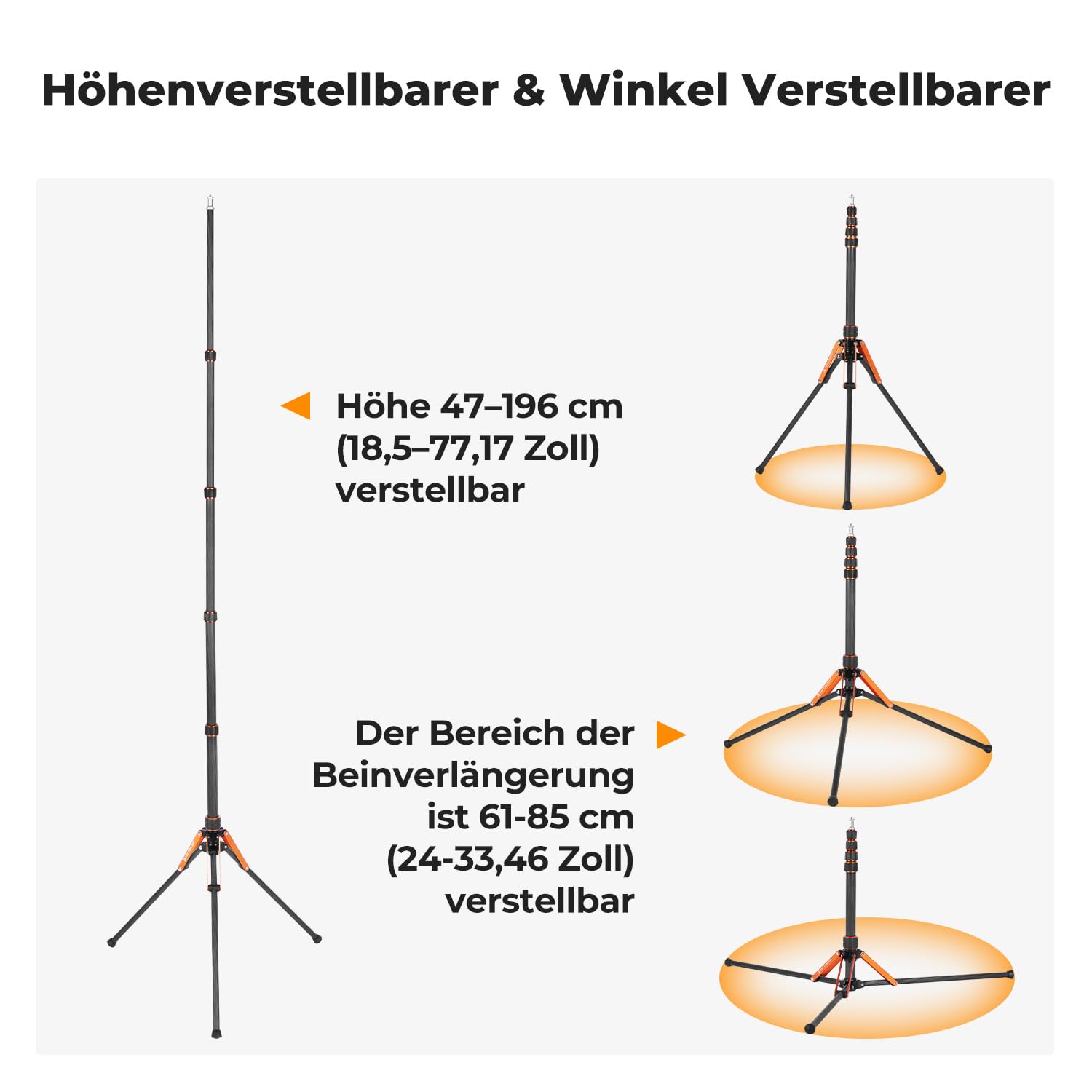 K&F CONCEPT 2M Falten Carbonfaser Fotografie Lichtstativ mit 1/4&3/8" Srew | Fotografie Leuchtständer, umkehrbar klappbar & tragbar, mit 1/4"&3/8" Schraube+Tragetasche, für Blitzlicht, Kamera, Softbox