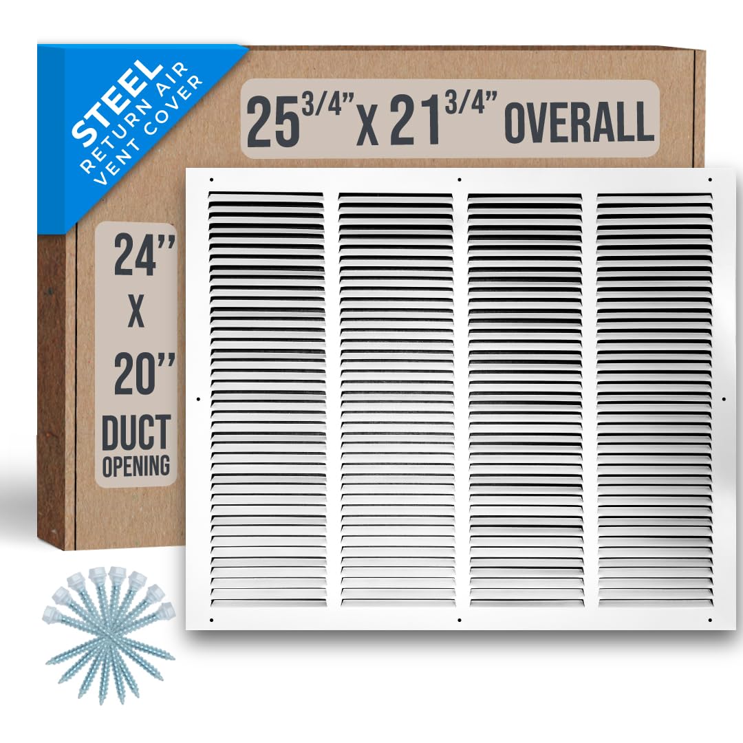 Photo 1 of Fits 24x20 Duct Opening | Steel Return Air Grille by Handua | Vent Cover Grill for Sidewall and Ceiling | White | HVAC Cold Air Intake Grille | Outer Dimensions: 25.75"W X 21.75"H 1 24"W x 20"H [Duct Opening]