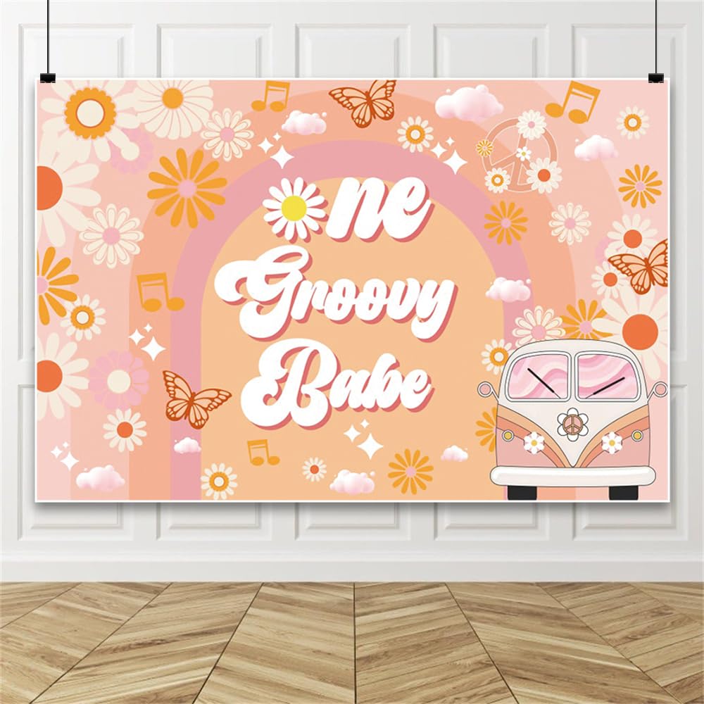 Leowefowa One Groovy Happy Birthday Backdrop 10x8ft Girls Retro Boho 1st Birthday Party Photo Background Girl Daisy Floral Happy 1st Birthday Newborn