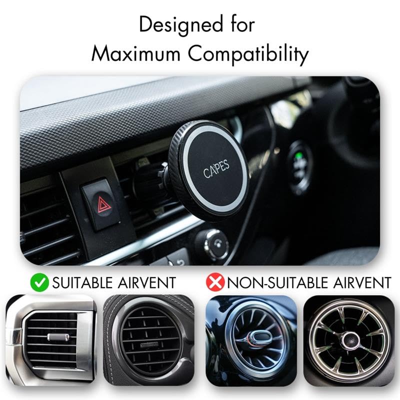 Image of Capes Maglock Car Mount for Air Vent,Strong Magnetic AC Vent /Dashboard Mount Smartphones Holder Compatible with Magsafe Mounts,for iPhone 17 /16 /15 /14 /13,360-Degree Rotation,Magnetic Ring,Black