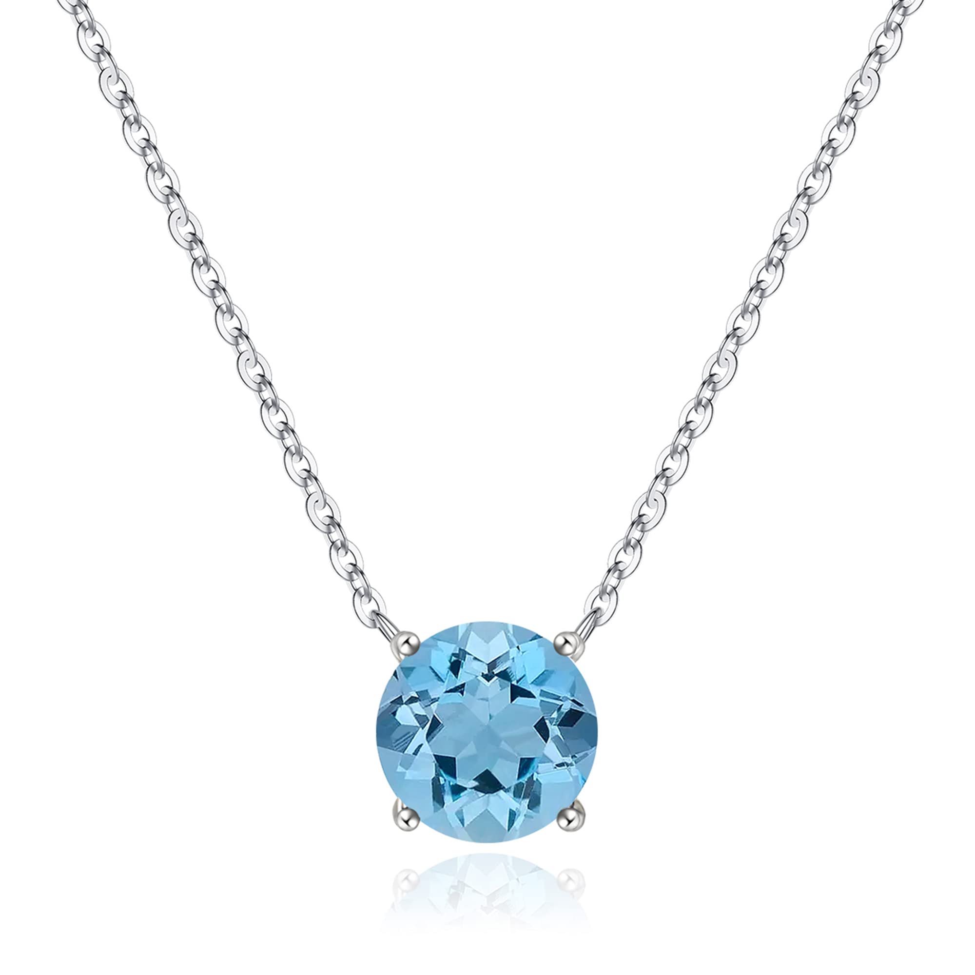 Ursilver Valentines Day Gifts for Her - Birthstone Necklace for Women, S925 Sterling Silver Round Birthstone Necklace Birthday Gifts 12 Months