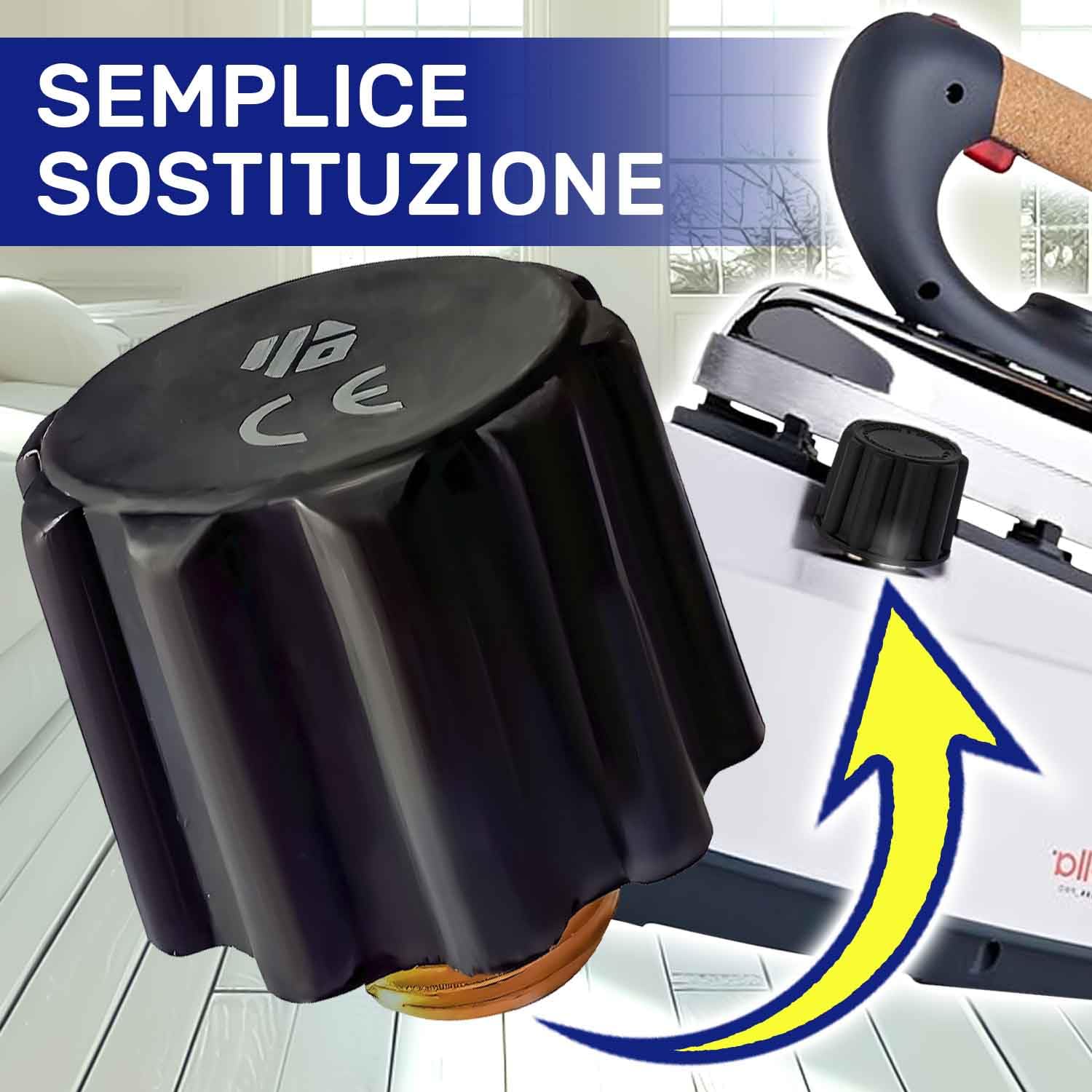 Tappo per Polti Vaporella o per Polti Vaporetta - Filettatura Maschio da 1/2" - Completo di Guarnizione - Taratura 4,5 Bar - Garanzia di 10 Anni - MONTERAL