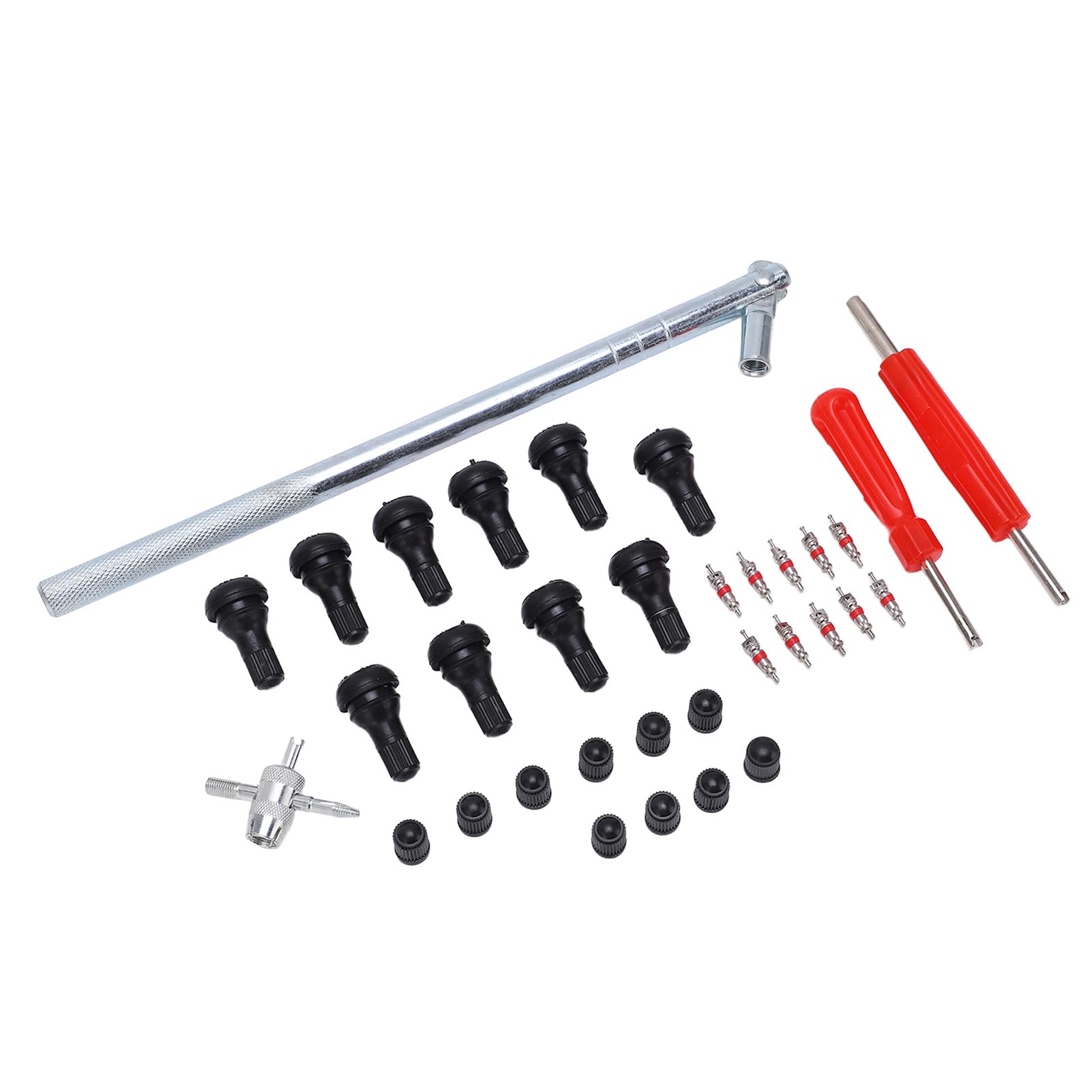 Kit di Riparazione dei Pneumatici 34 Pezzi con Estrattori di Gambi Valvole e Ridotti per, Automobili, Biciclette e Veicoli Elettrici