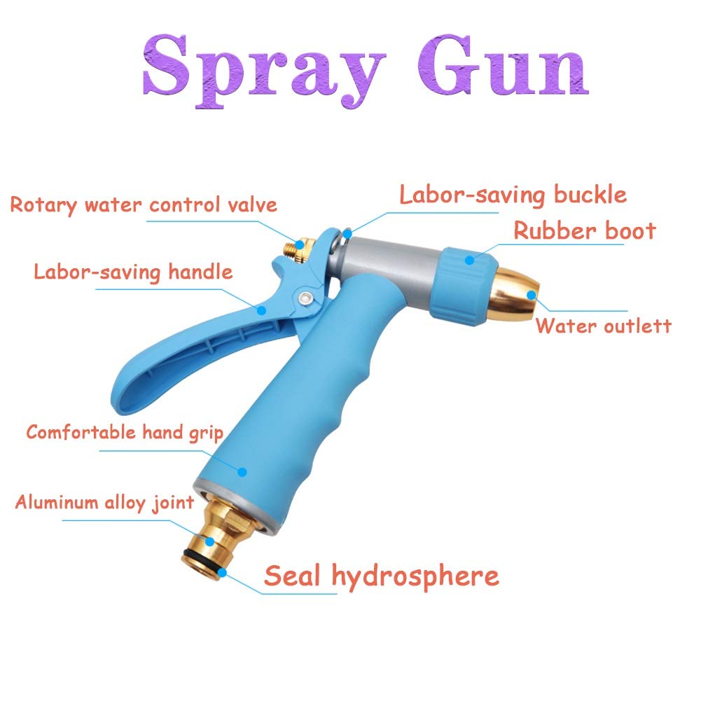 Pistola pulverizadora de manguera de jardín, boquilla de pulverización de agua de aleación resistente, espiral 4 patrones de riego ajustables (traje de 30 m)