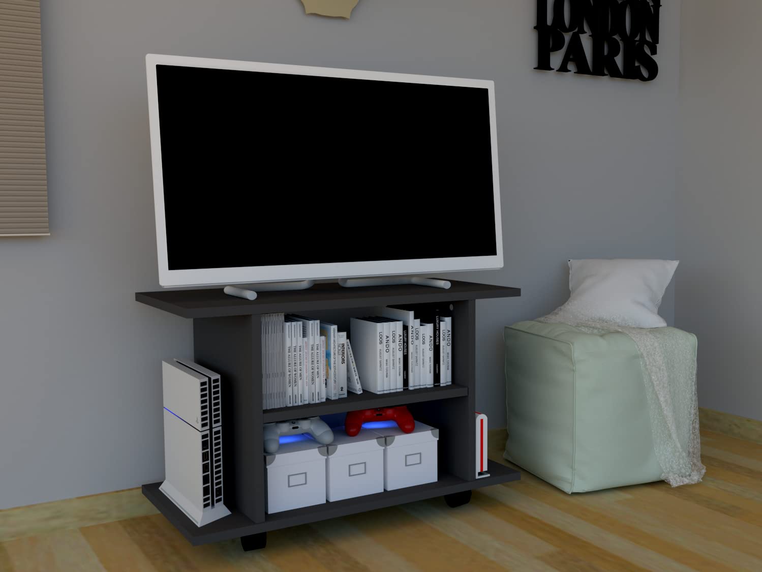 Henor Tavolo su Ruote. Legno 80 x 40 x 52.5 cm. Con Rotazione 360 e Freno. Grafite