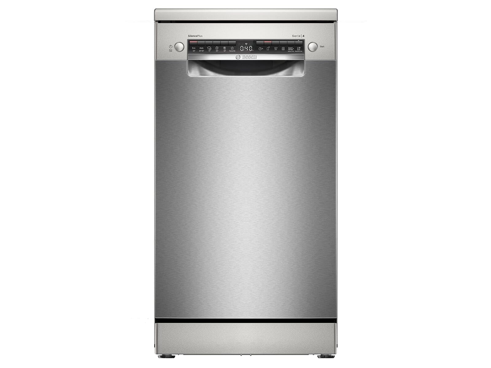 Bosch SPS4HMI49E Serie 4, lavastoviglie indipendente, 45 cm, cassetto portaposate, zona intensiva, asciugatura extra, DuoPower, pulizia extra accurata, Home Connect, acciaio spazzolato, anti-impronte
