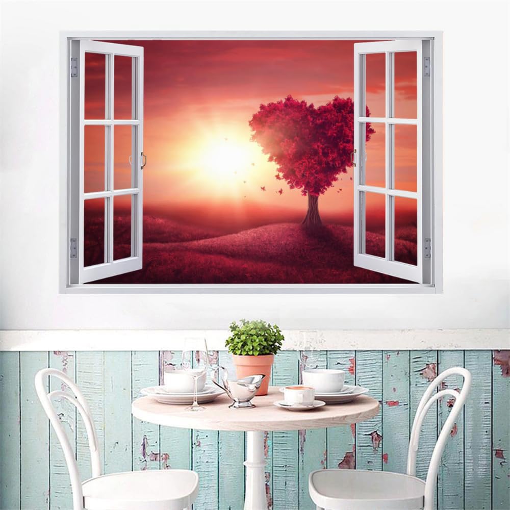 Pegatinas De Pared Rota 3D árbol Del Amor Arte Mural De La Pared Atardecer Calcomanía De Pared De Fondo De Sala De Estar Para Dormitorio Infantil, Decoración Del Hogar Extraíble