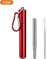 Vista 3 de uxcell 4 popotes de metal reutilizables, de 3.7 a 9.1 pulgadas, pajitas telescópicas portátiles de acero inoxidable con estuche redondo y cepillo