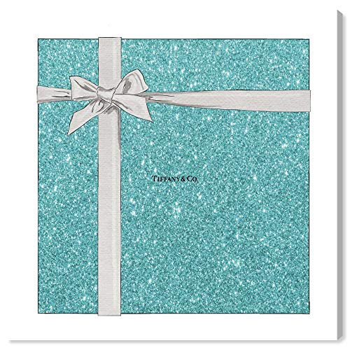 The Oliver Gal Artist Co. Fashion and Glam Wall Art Canvas Prints 'Jewelry Gift Box Glitter' Home Décor, 12" x 12", Blue, Gray