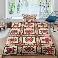 Happy Camping - Set di biancheria da letto king size, in stile rustico con 2 federe, in legno retrò, traspirante, con imbottitura interna in poliestere
