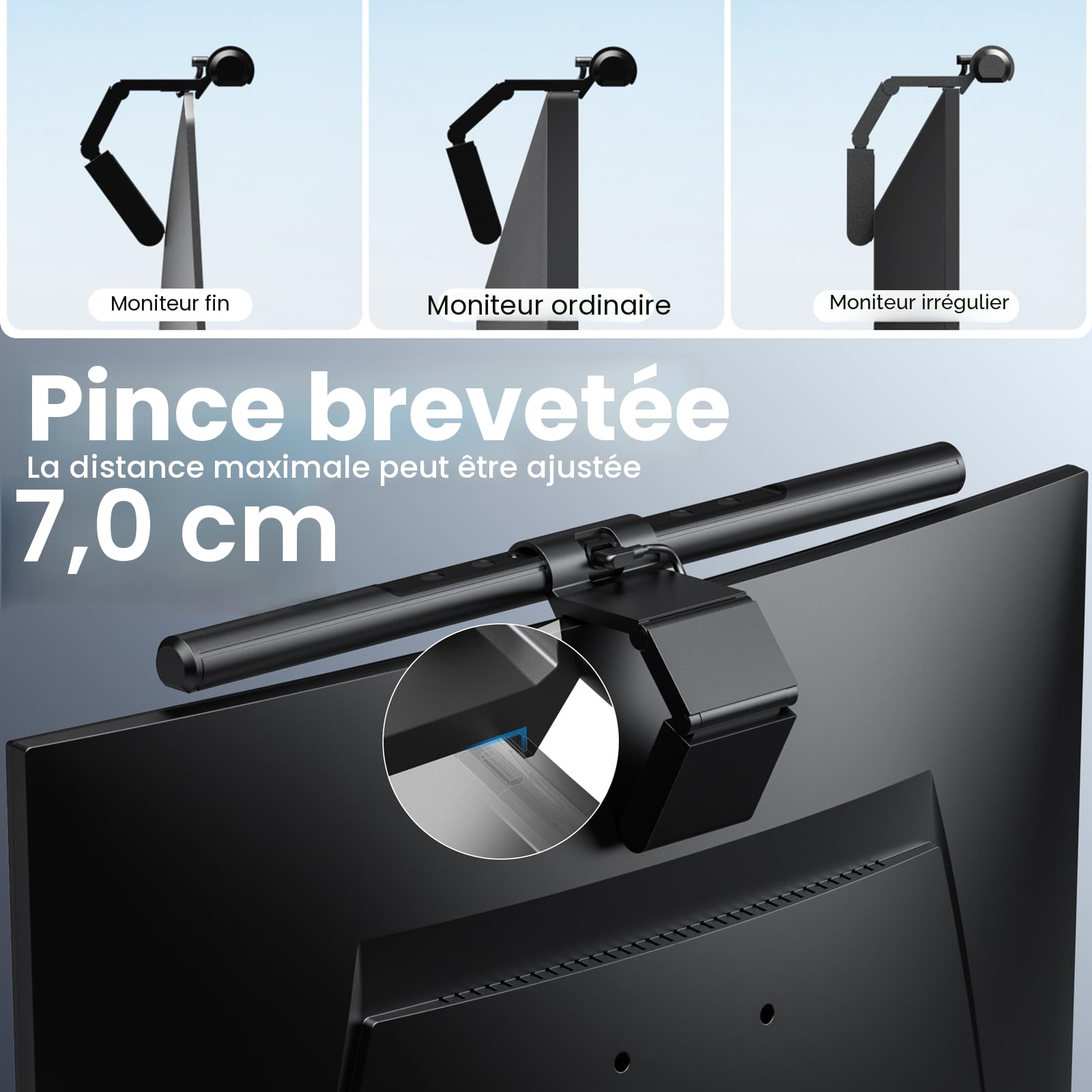 Quntis Lampe Écran PC LED USB 40CM avec Télécommande Double Réglage Gradation Automatique pour Bureau Gaming