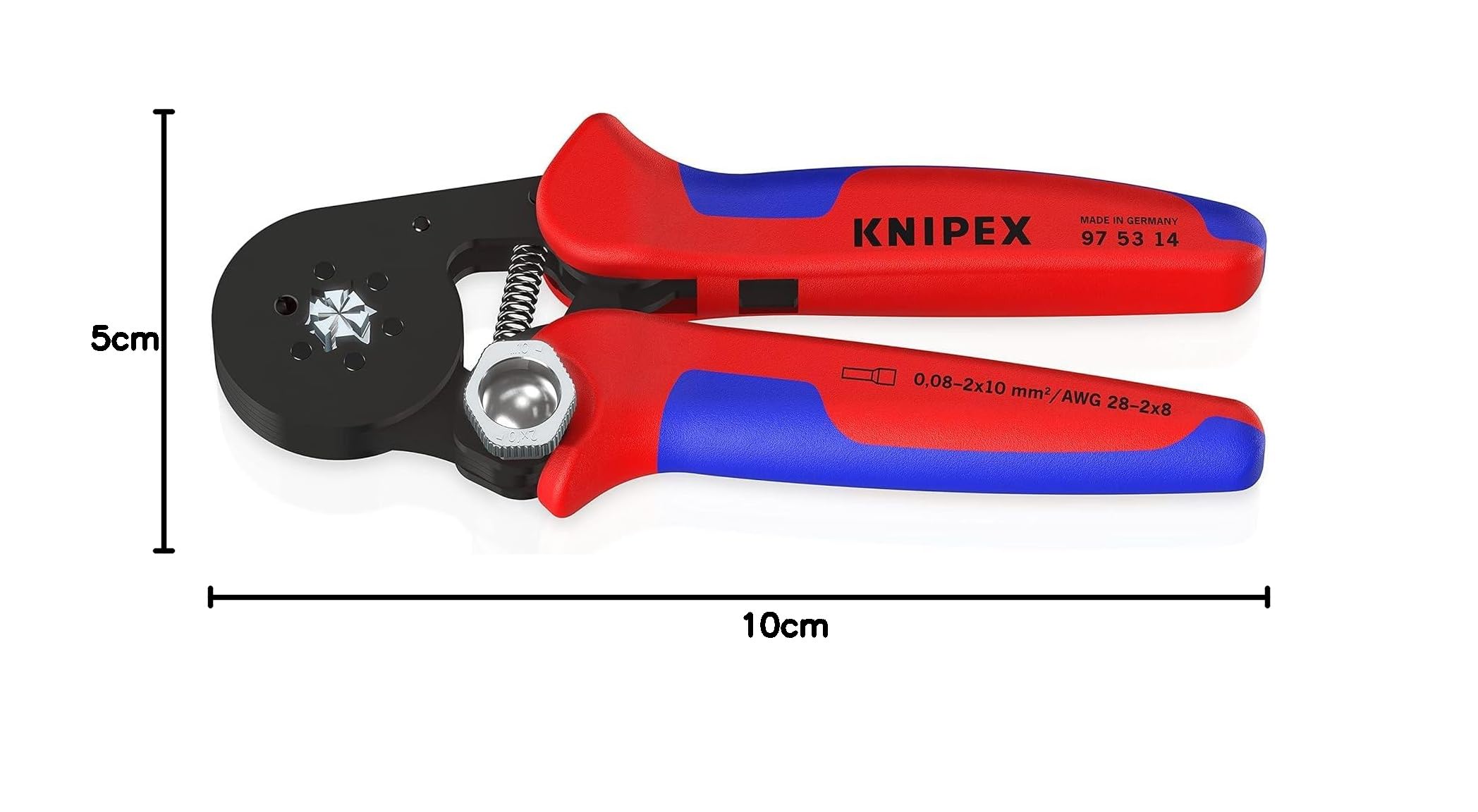 KNIPEX Samonastawne szczypce do zagniatania tulejek kablowych z ładowaniem bocznym w blister z osłonkami wielokomponentowymi, 97 53 14 SB