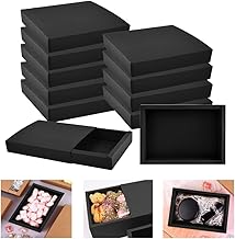 THATSRAD Cajas de Cartón para Regalos (12 Piezas) 18 * 13 * 3cm Cajón de Papel Kraft Cajitas para Regalos Plegables Cajas de Cartón Kraft Negro para Embalaje, Chuches, Alimentos, Collares, Accesorios
