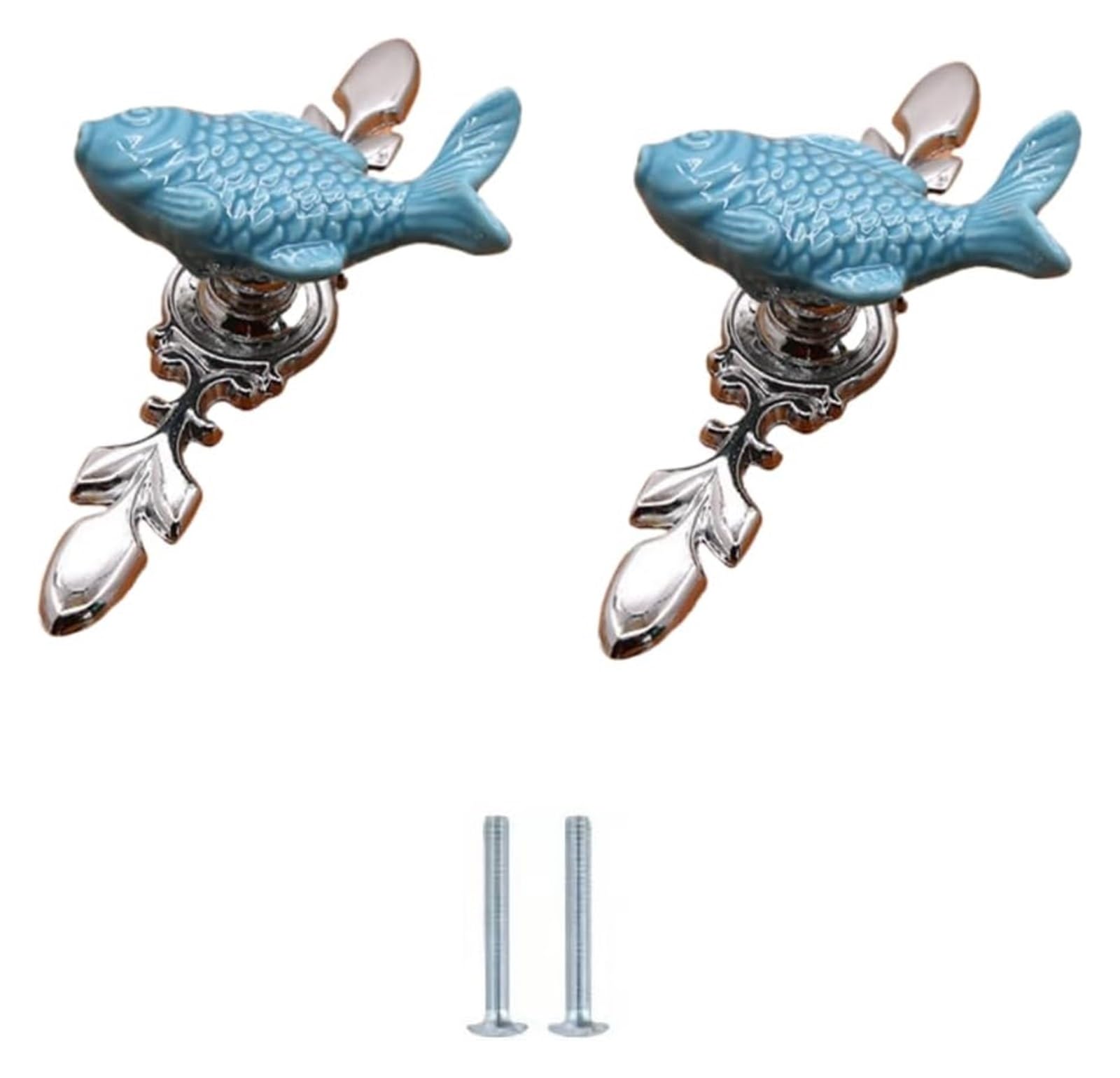 LQZAXSRDR Ceramic Cupboard Drawer Handle Knobs, Ceramic Zinc Alloy Round Single Hole Knobs 2 pcs Multicolor for Drawers Cabinets(Grass Carp-Small)