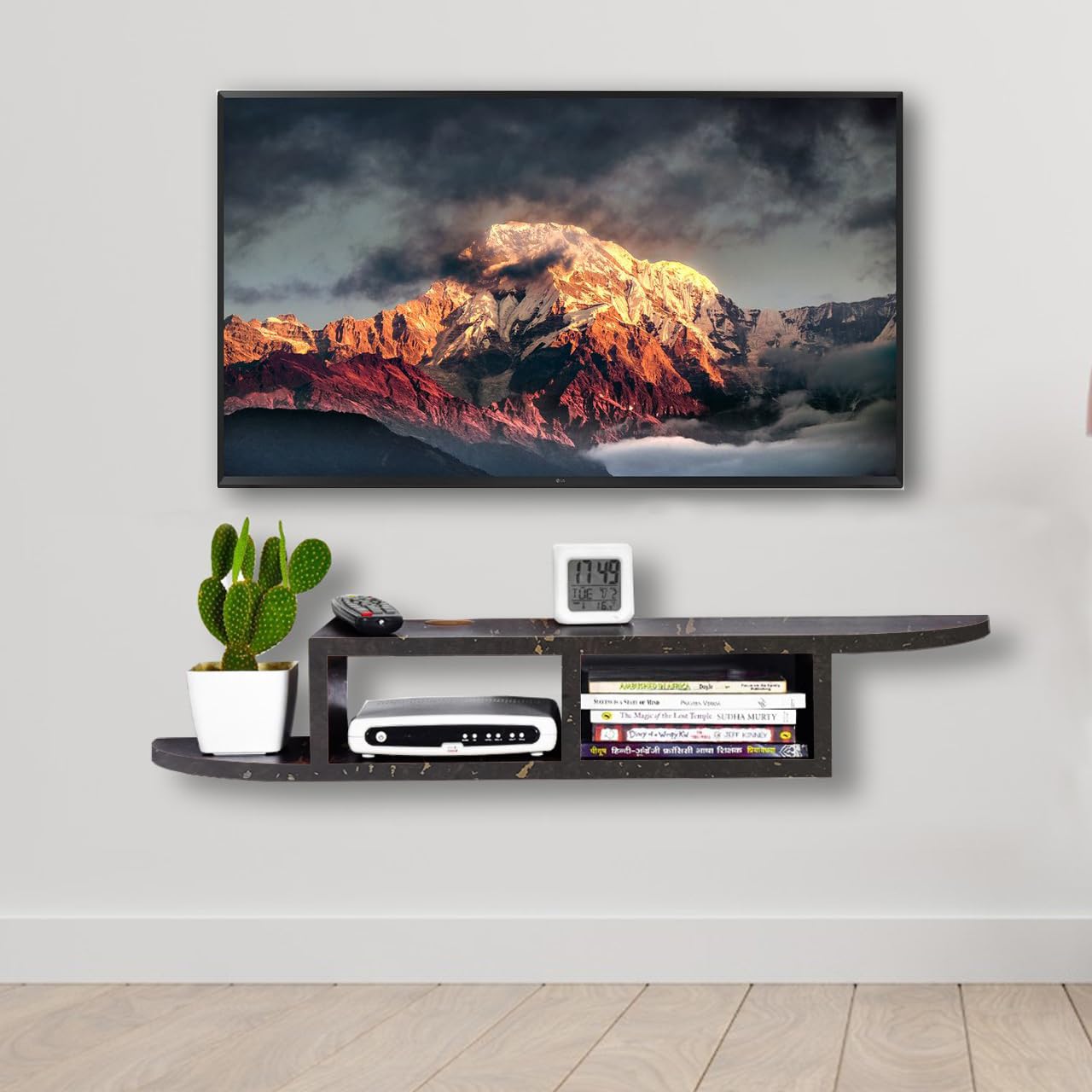 Torche Wooden Wall Mounted TV Unit, TV Cabinet for Wall, TV Stand for Wall, TV Stand Unit Wall Shelf for Living Room, Set Top Box Stand (Granite Black-QR TV Big)