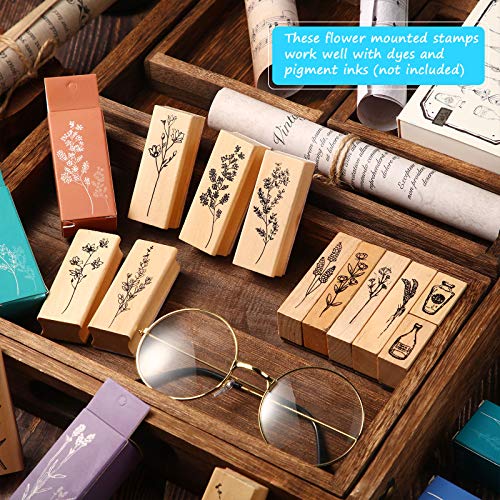 16 Pieces Vintage Wood Rubber Stamps Flower And Plant Decorative Rubber Stamp Wooden Mounted Stamp Set For Diy Crafting, Scrapbook, Painting, Letters Diary, Teaching And Card Making #TOP1