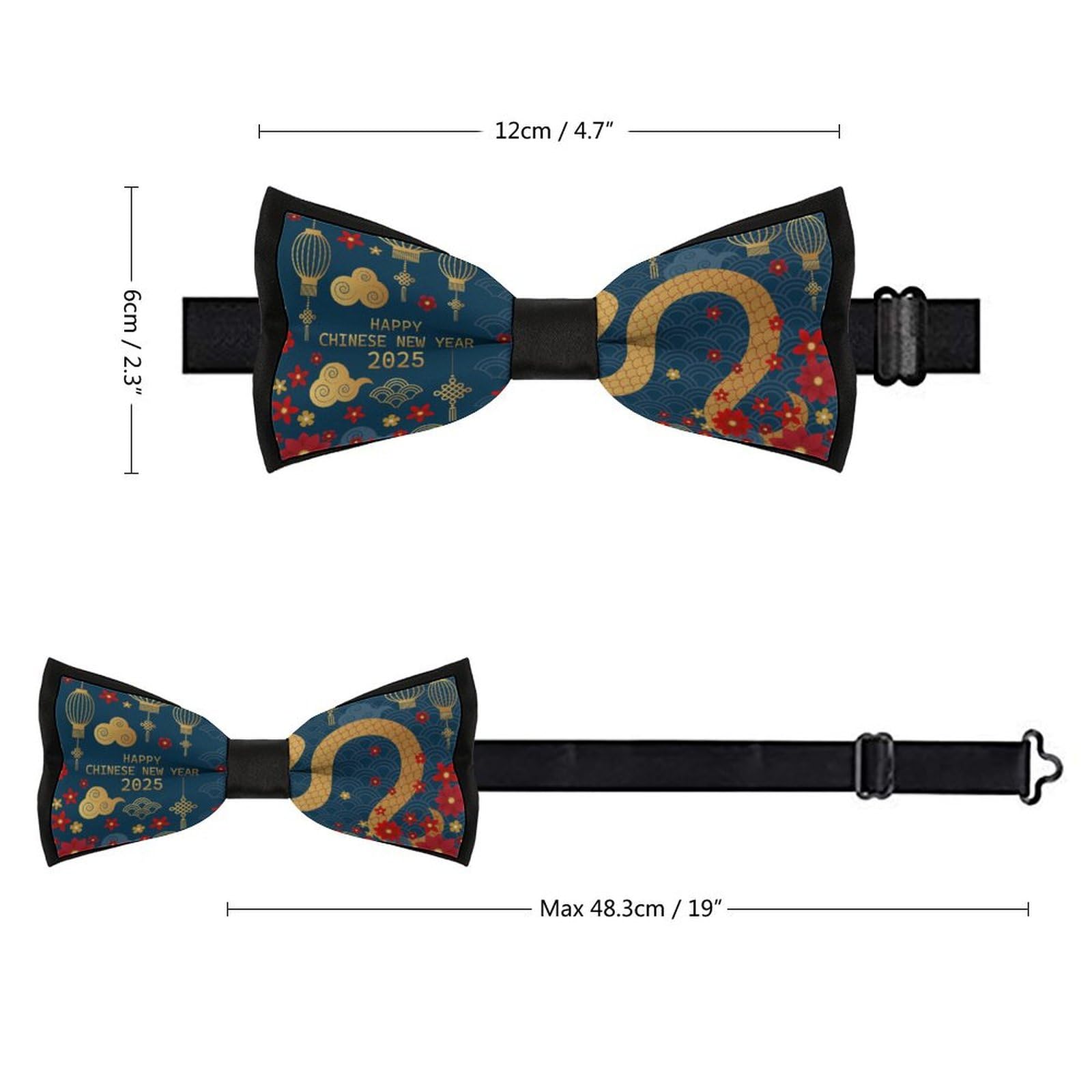GoasNei Year Of The Snake 2025 Happy Chinese New Year 2025 Bow Tie for Men Adjustable Necktie Funny Tie Neck Ties for Weddings Party