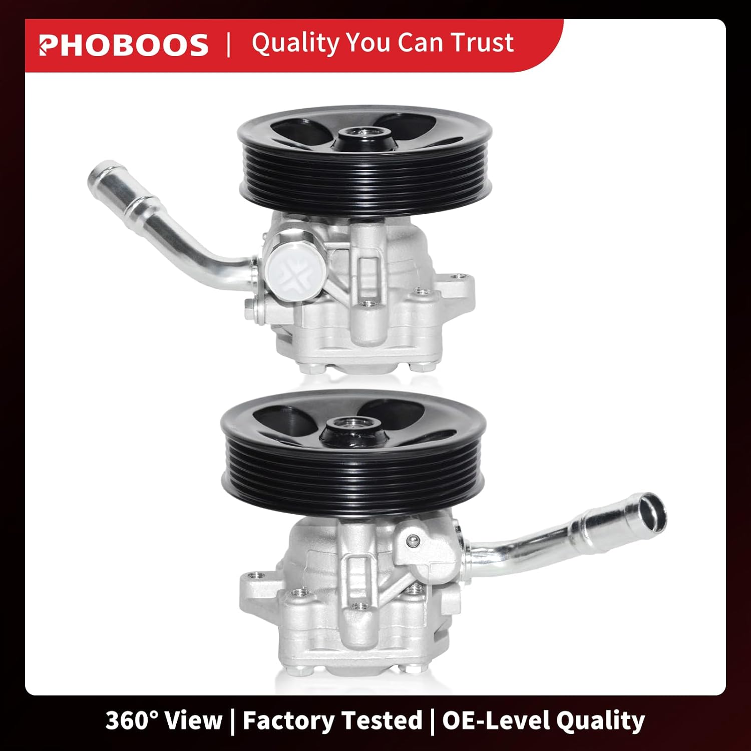 PHOBOOS Power Steering Pump Compatible with Jeep Wrangler 2012-2017, Wrangler JK 2018 V6 3.6L, with Outlet & Pulley, Smooth Steering, Low Noise, High Durability, Ref. 20-1039