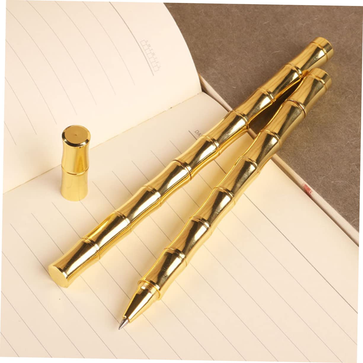 Tofficu 4 Ensembles Lot De 4 Stylos À Bille Décoratifs En Bambou Neutre Stylos À Encre Noire Fournitures De Bureau Créatifs En Laiton Doré 2 Pièces X 4 2 pièces * 4