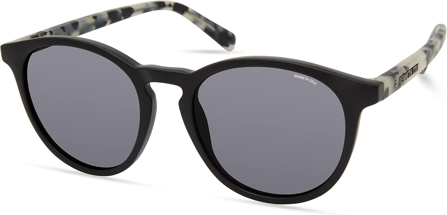 Kenneth Cole New York Men's Round Sunglasses, Matte Black/Smoke, 51mm