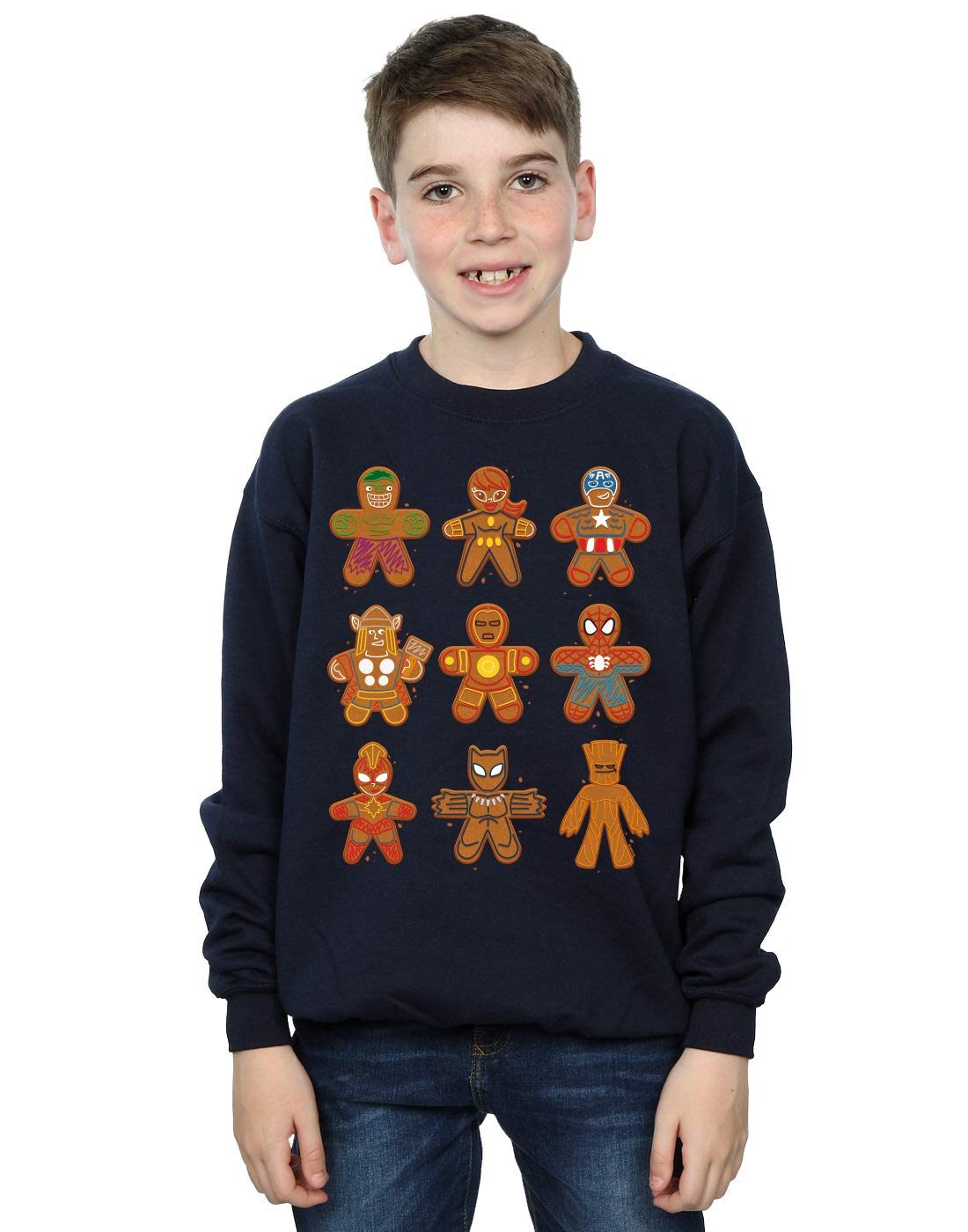 Marvel Boys Avengers Christmas Gingerbread Sweatshirt Navy Blue 5-6 Years