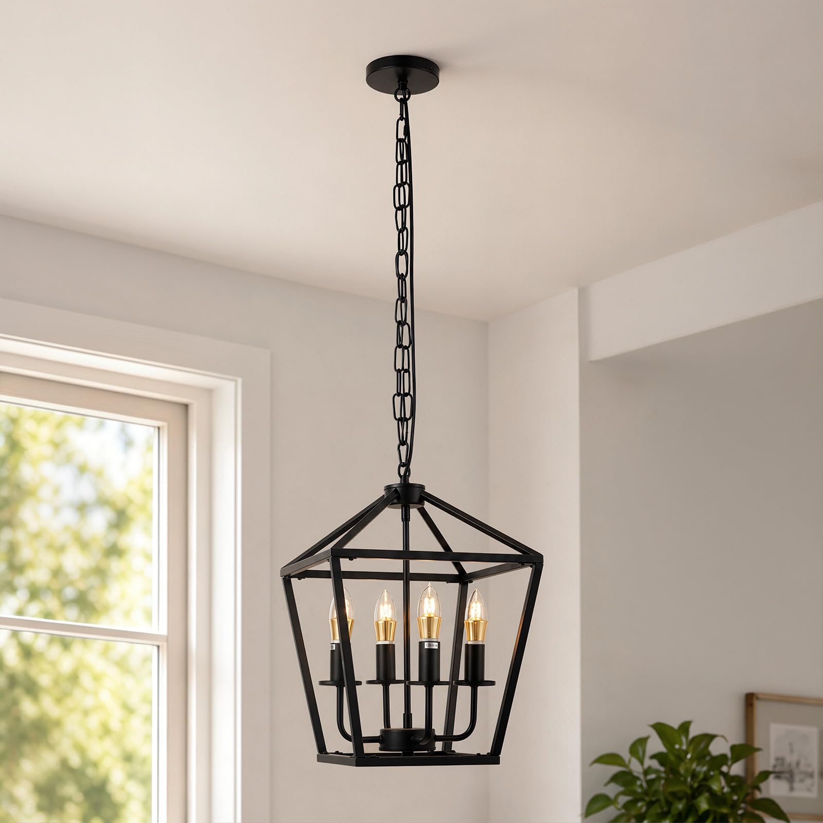 Warmiehomy Modern Chandeliers Ceiling Lights 4 Lights, 3 Colour Industrial Metal Pendant Light Height Adjustable, E14 Black Chandelier for Kitchen Island Hallway Living Room Bedroom
