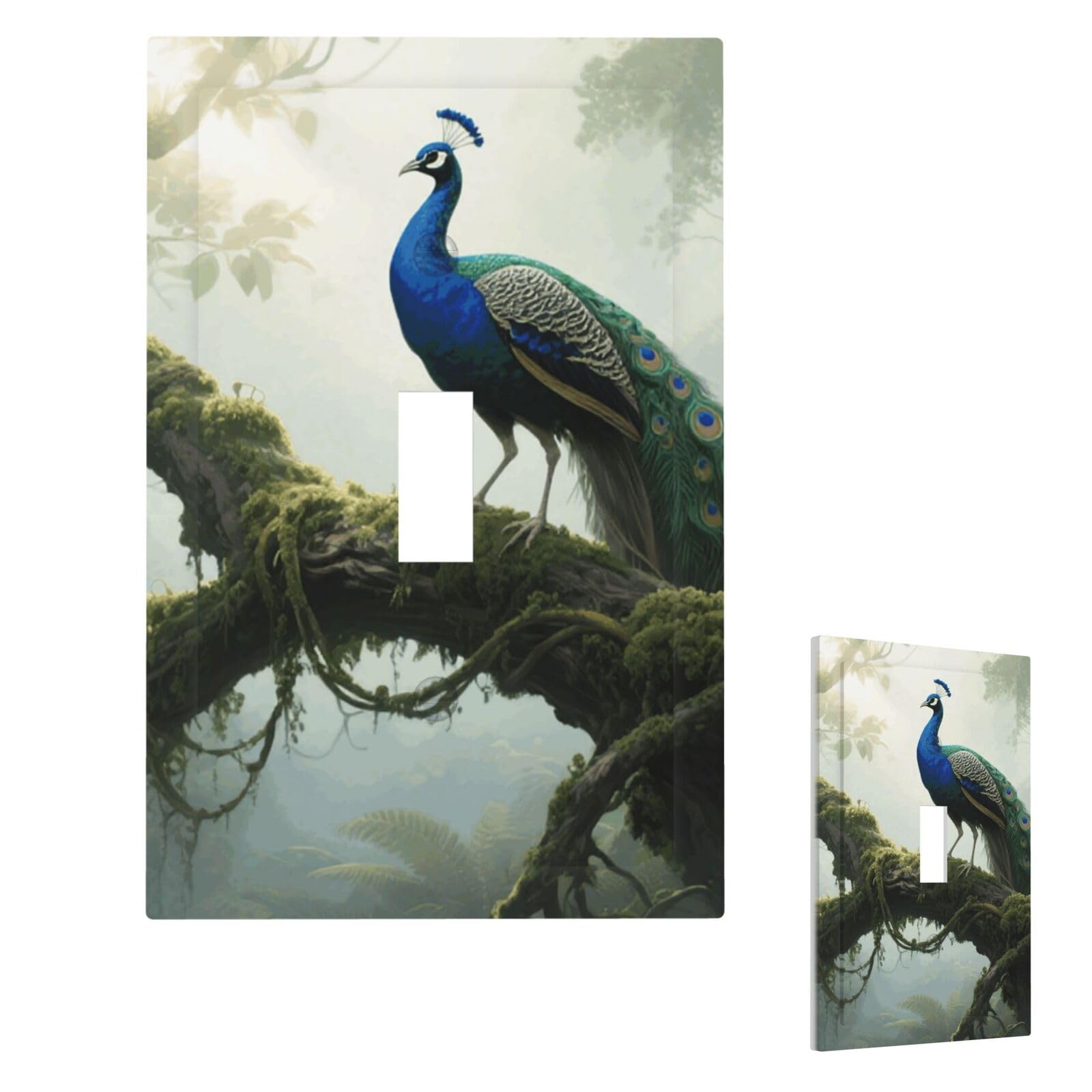 Forest Peacock Wall Plate Cover Modern Decorative 1 Gang Light Switch Cover Unbreakable Receptacle Outlet Covers For Living Room Bedroom Home Decor Single Toggle