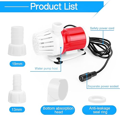 Miniatura 6 de DC 12V Bomba sumergible 20W Bomba de agua portátil para acuario 1200LH Bombas de alto flujo Conversión de frecuencia Bomba de CC sin escobillas