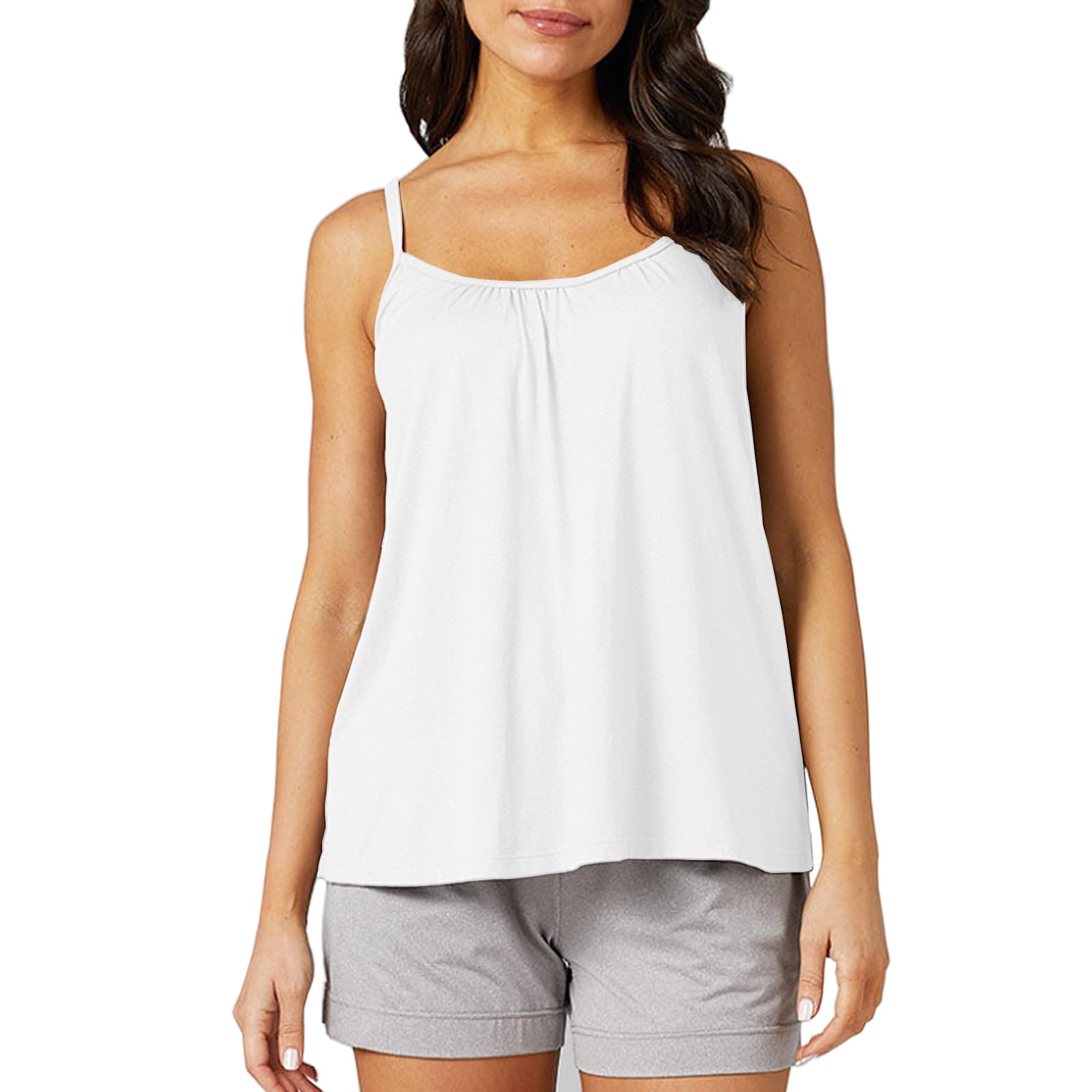 SEDEXVest Top with Built in Bra UK, Women's Loose Fitting Tank Top Summer Vests with Padded Bra Ladies Casual Loose Cami Flowy Adjustable Strap Camisole Tops